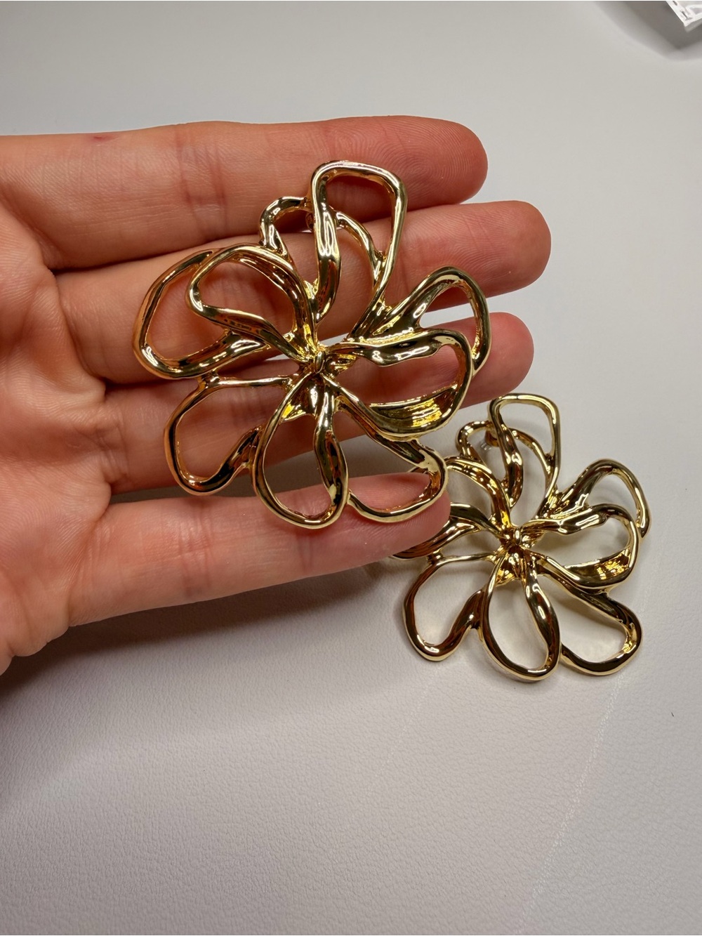 Gold Floral Openwork Statement Earrings - Picture 4 of 7